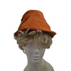 1970s Burnt Orange Mohair Velour Peach Basket Hat, Size 7